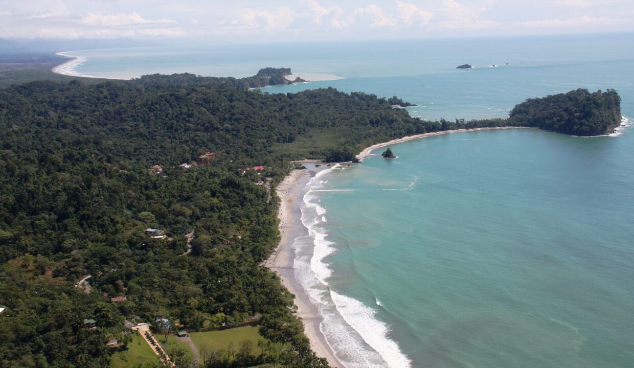 Aerial over Manuel Antonio toward Playa El Rey, Quepos, Costa Rica