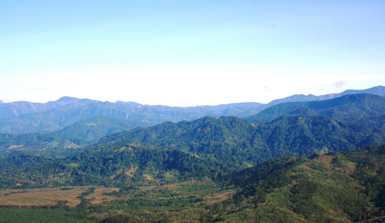 Blue Talamanca mountain range rising behind the coastal plains, South Pacific Costa Rica
