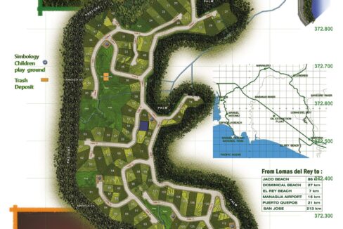 Master site plan of the Lomas del Rey gated community — 144 residential lots, Quepos